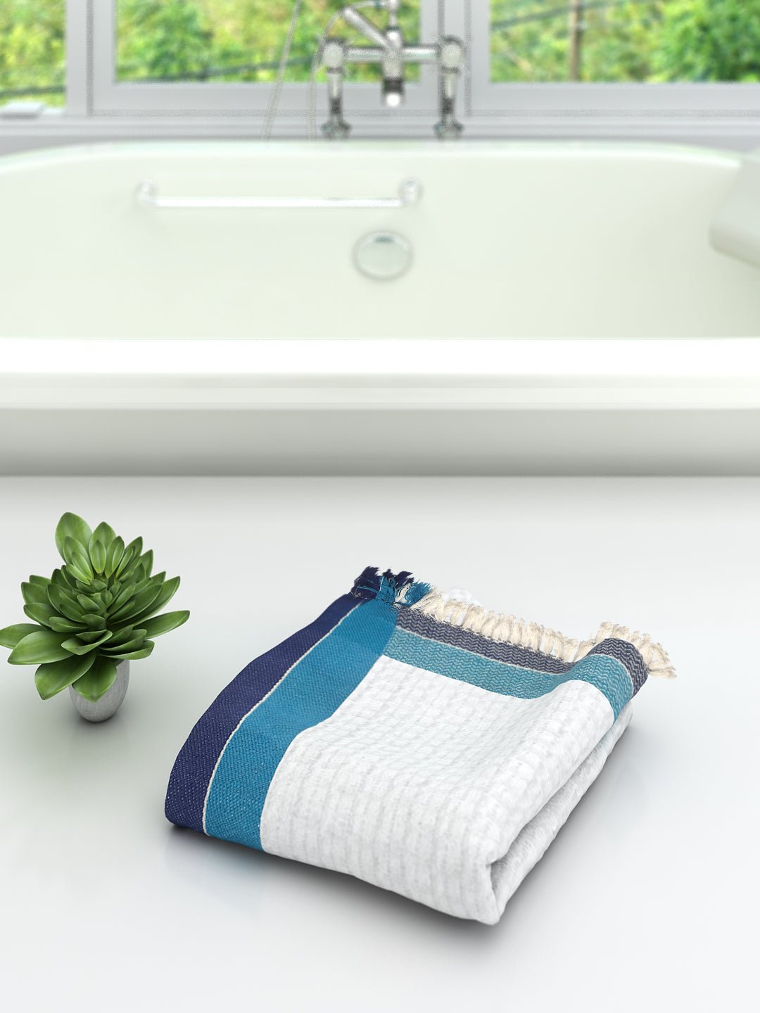 Waffle Border Light Weight Woven Cotton Bath Towel by Athom Living - Athom Living