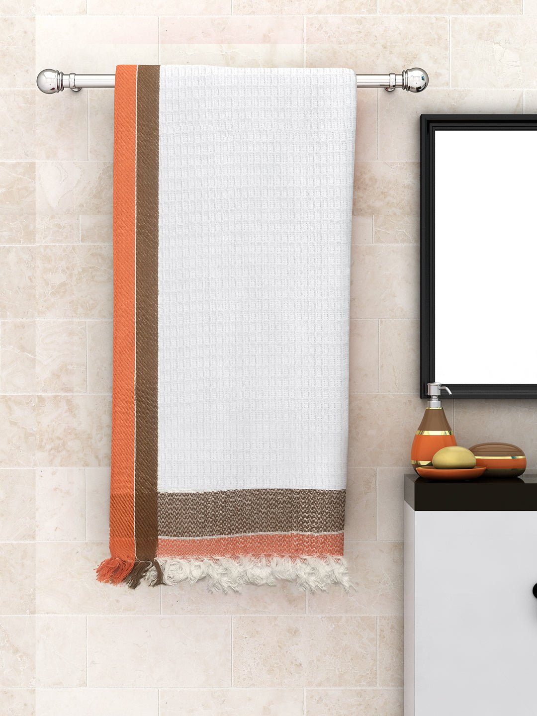 Waffle Border White Light Weight Woven Cotton Bath Towel by Athom Living - Athom Living